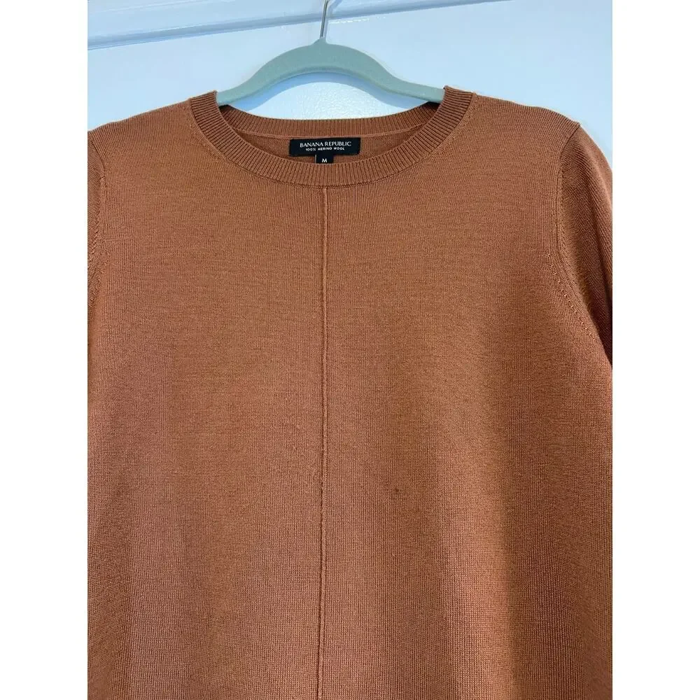 Banana Republic 100% Merino Wool Crewneck Sweater Rust Orange Men's Medium M